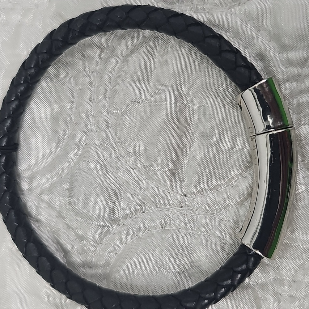 Express Black Faux Leather Braided Bracelet w Silver Clasp  Whimsigoth‎ Biker